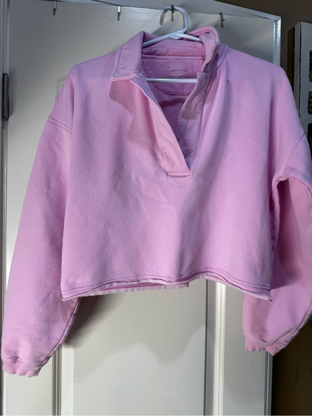 American Eagle Outfitters Cropped Pink Polo Pullover